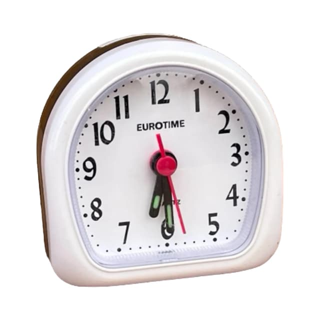 Budzik Eurotime, biały, plastik, Niemcy, lata 80. - WYMIARY