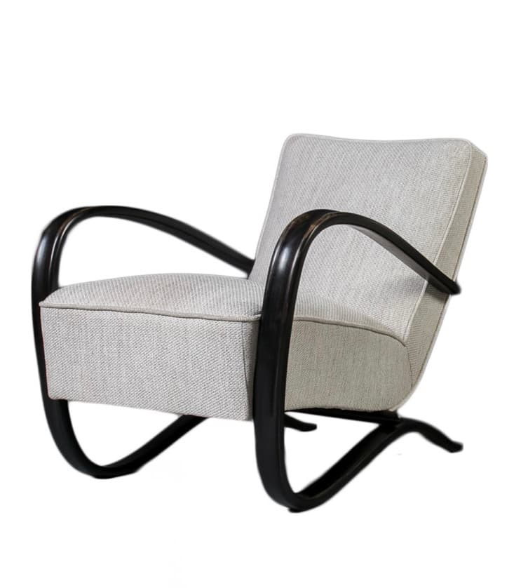 Fotel H269, Art déco, szary, buk, proj. J. Halabala, UP Závody, Czechosłowacja, lata 30.