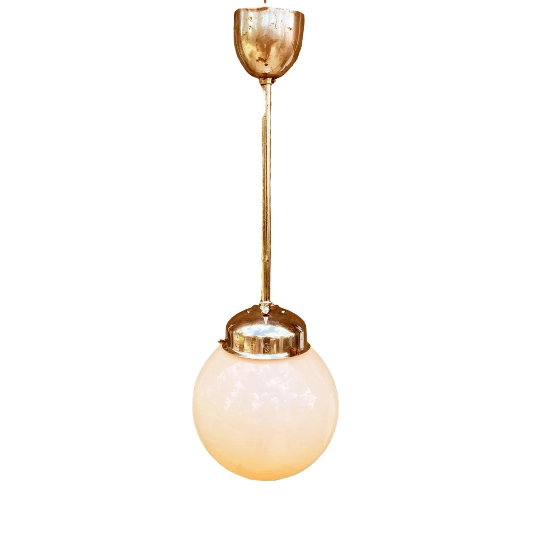 Lampa wisząca Art Deco, szkło różowe, metal chromowany, Napako, Czechosłowacja, lata 40.