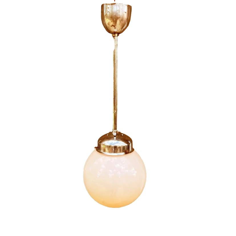 Lampa wisząca Art Deco, szkło różowe, metal chromowany, Napako, Czechosłowacja, lata 40.