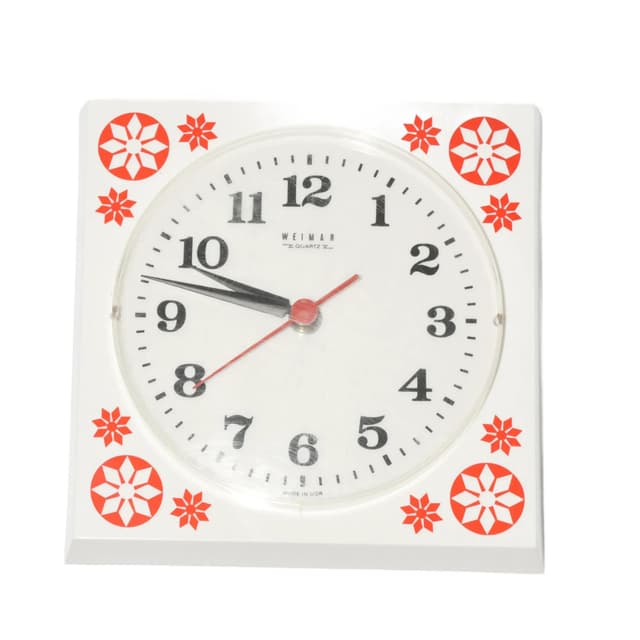 Zegar ścienny Weimar, biały czerwony przezroczysty, tworzywo sztuczne, Niemcy, lata 70. - WYMIARY