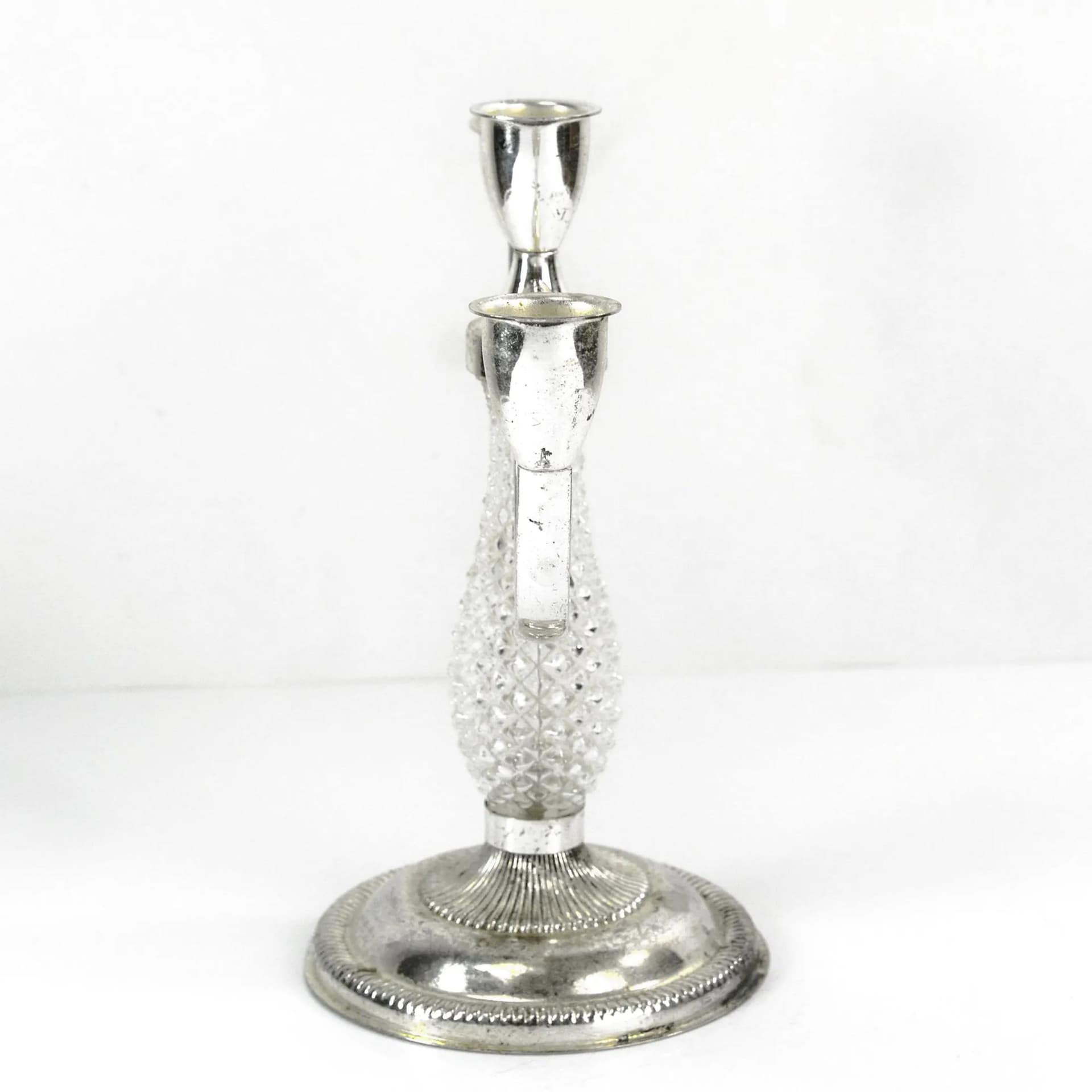 Świecznik trójramienny, srebrny, metal platerowany, kryształ, La Pierre, Francja, lata 70. - 129726