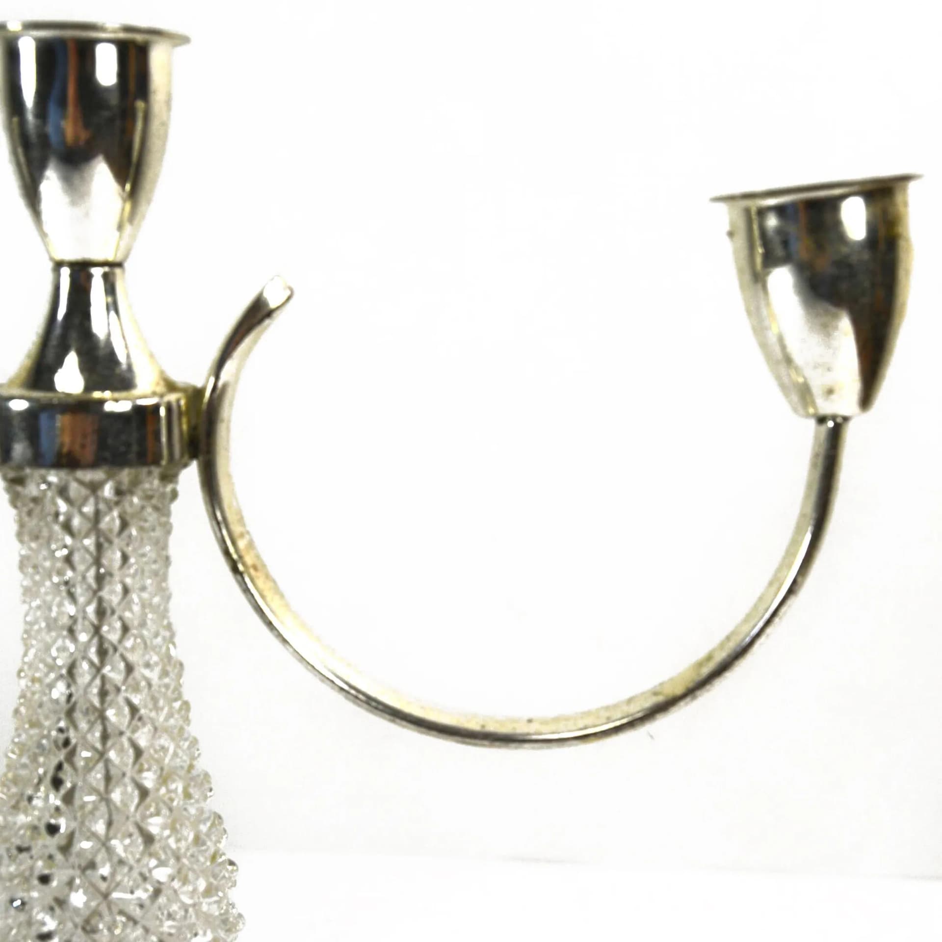 Świecznik trójramienny, srebrny, metal platerowany, kryształ, La Pierre, Francja, lata 70. - 129725