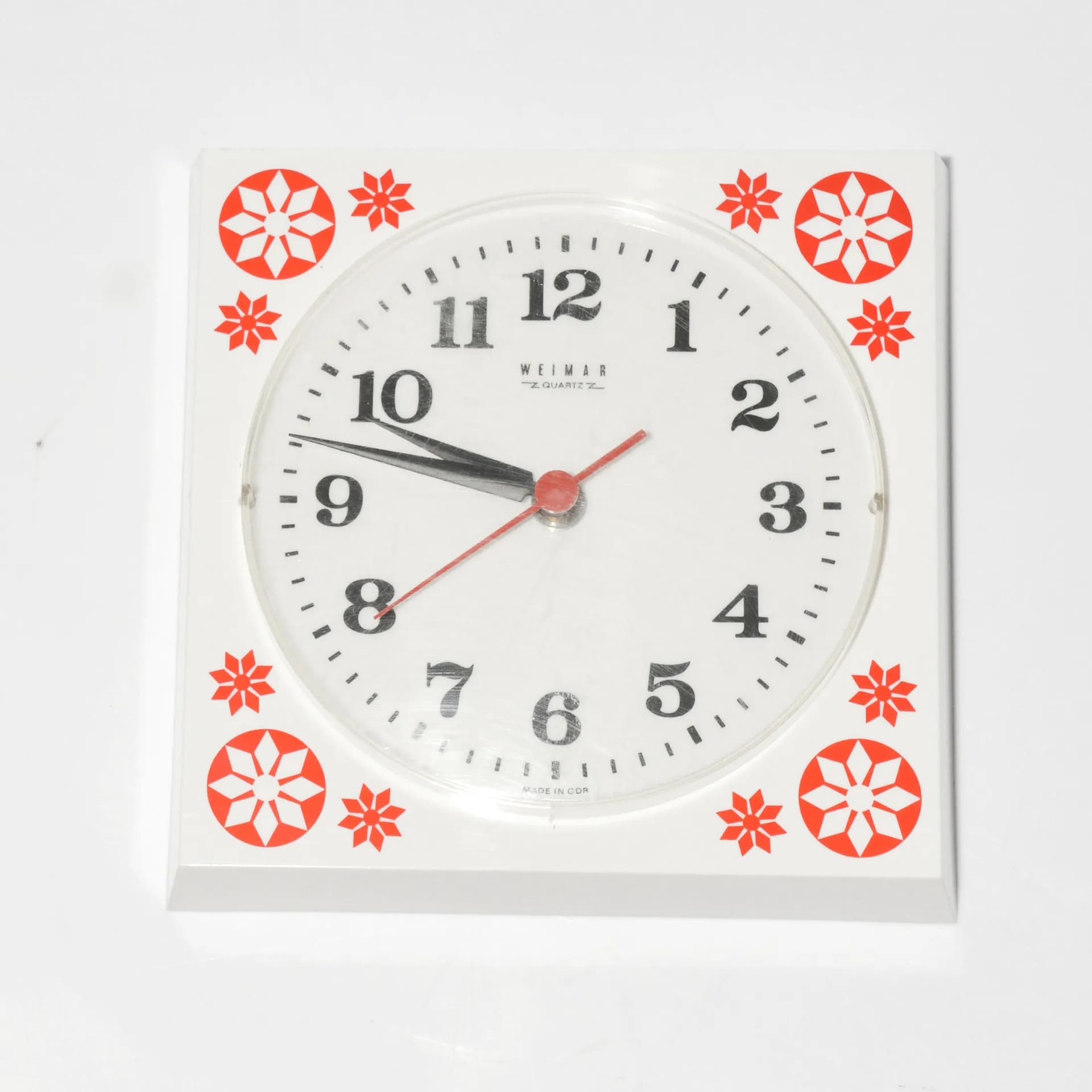 Zegar ścienny Weimar, biały, plastik, Niemcy, lata 70. - 129707
