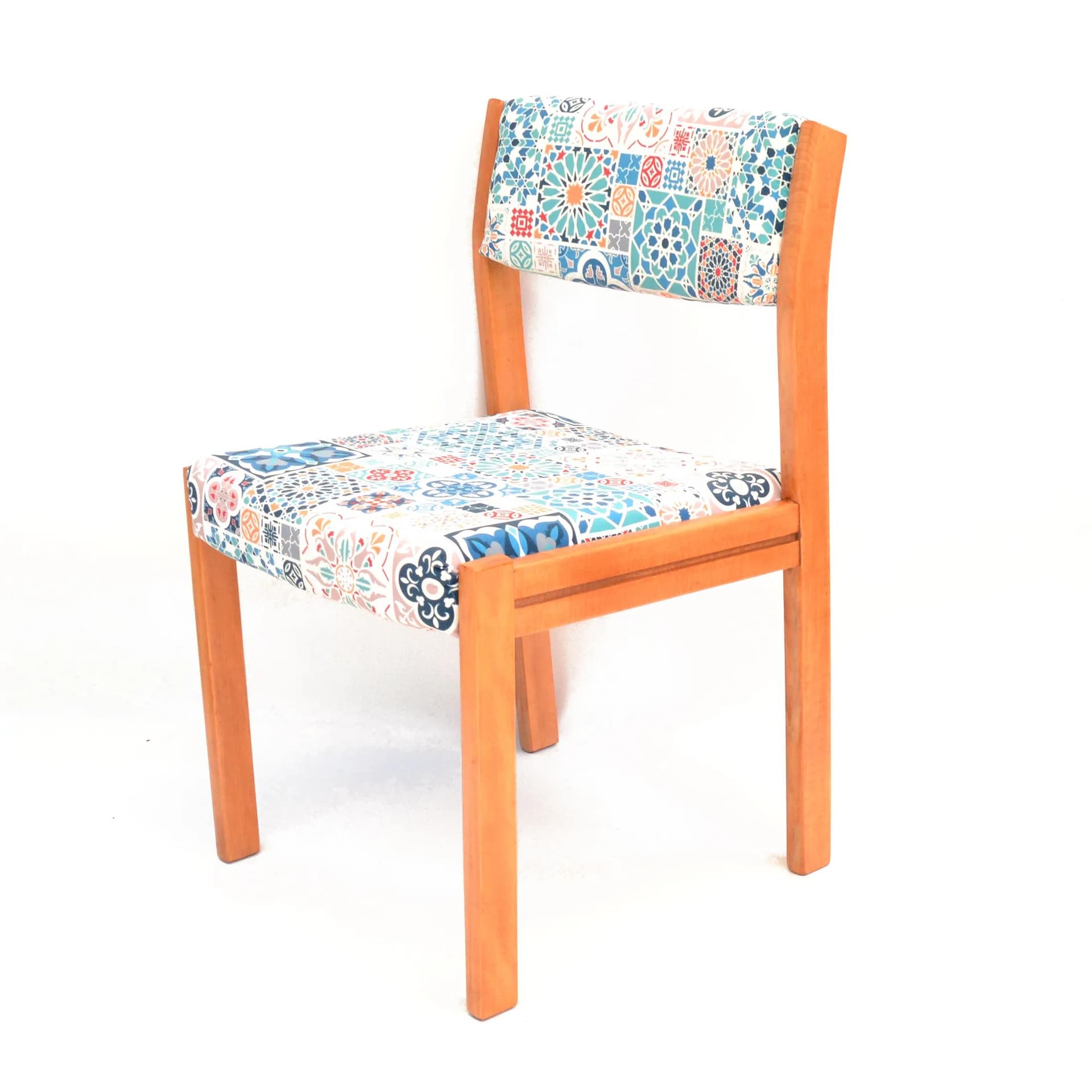 Upholstered chair, multicolor fabric, honey beech, WK Möbel, Germany, 1980s. - 129687