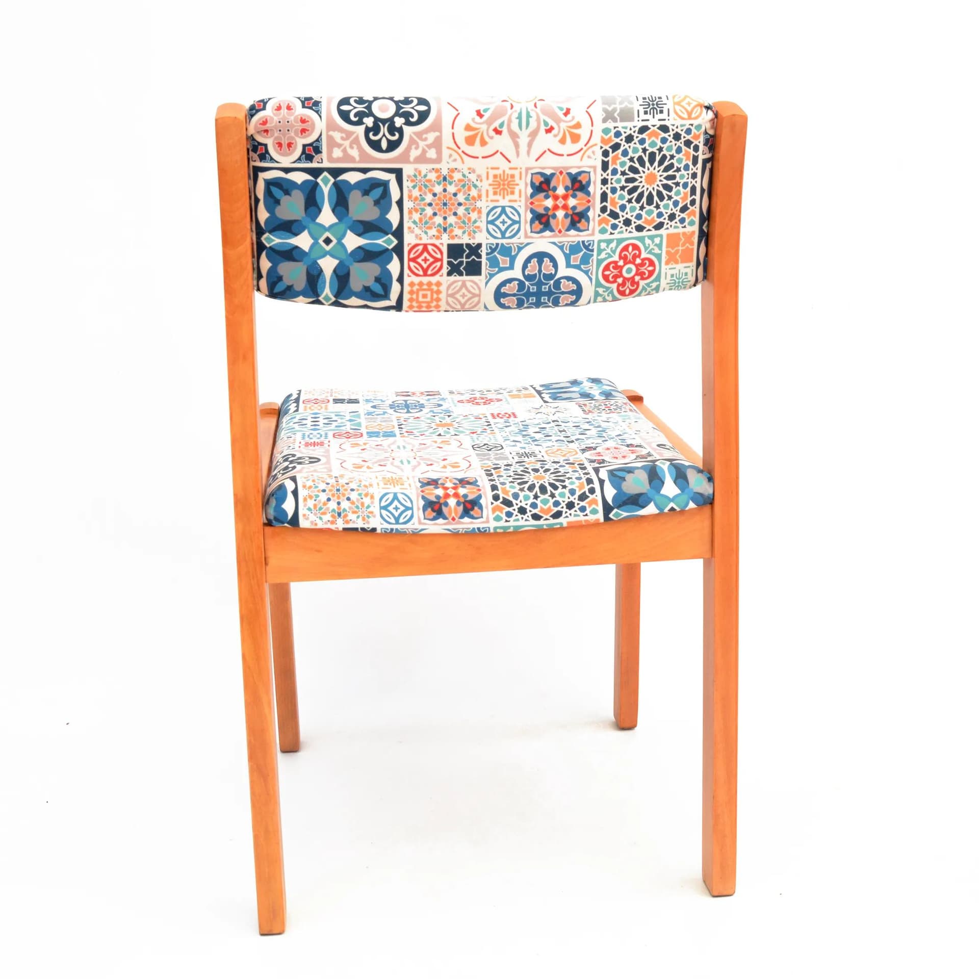 Upholstered chair, multicolor fabric, honey beech, WK Möbel, Germany, 1980s. - 129690