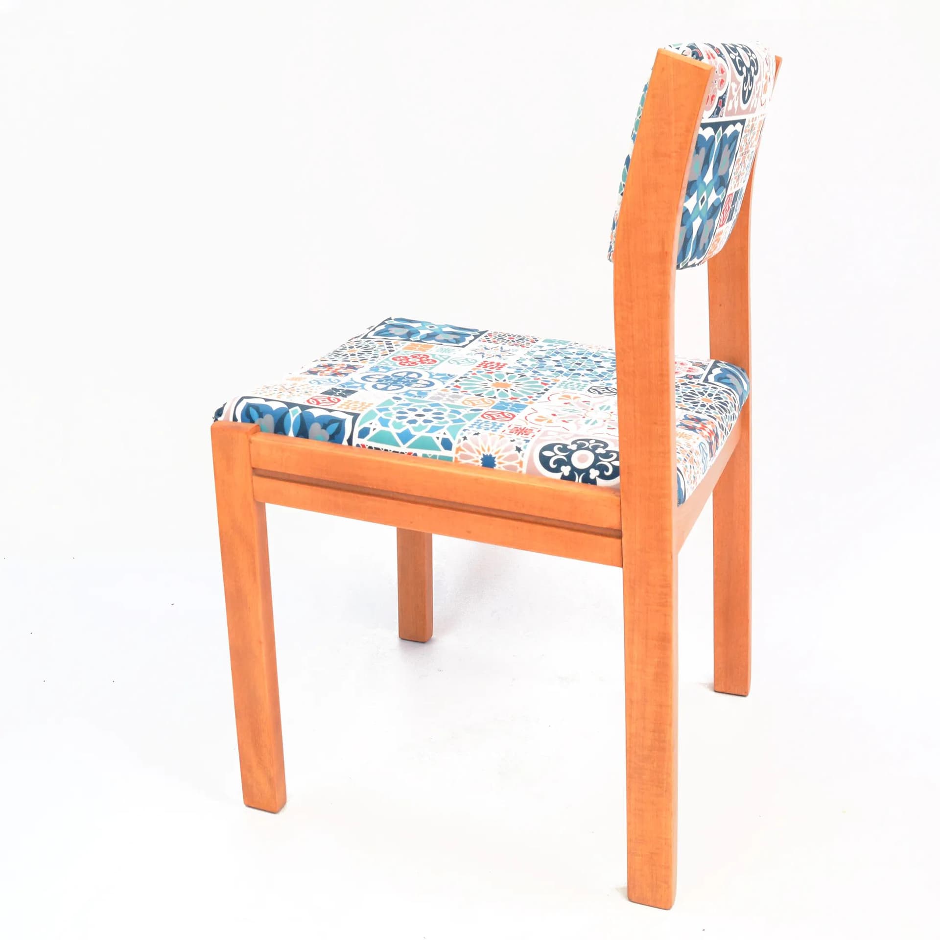 Upholstered chair, multicolor fabric, honey beech, WK Möbel, Germany, 1980s. - 129691
