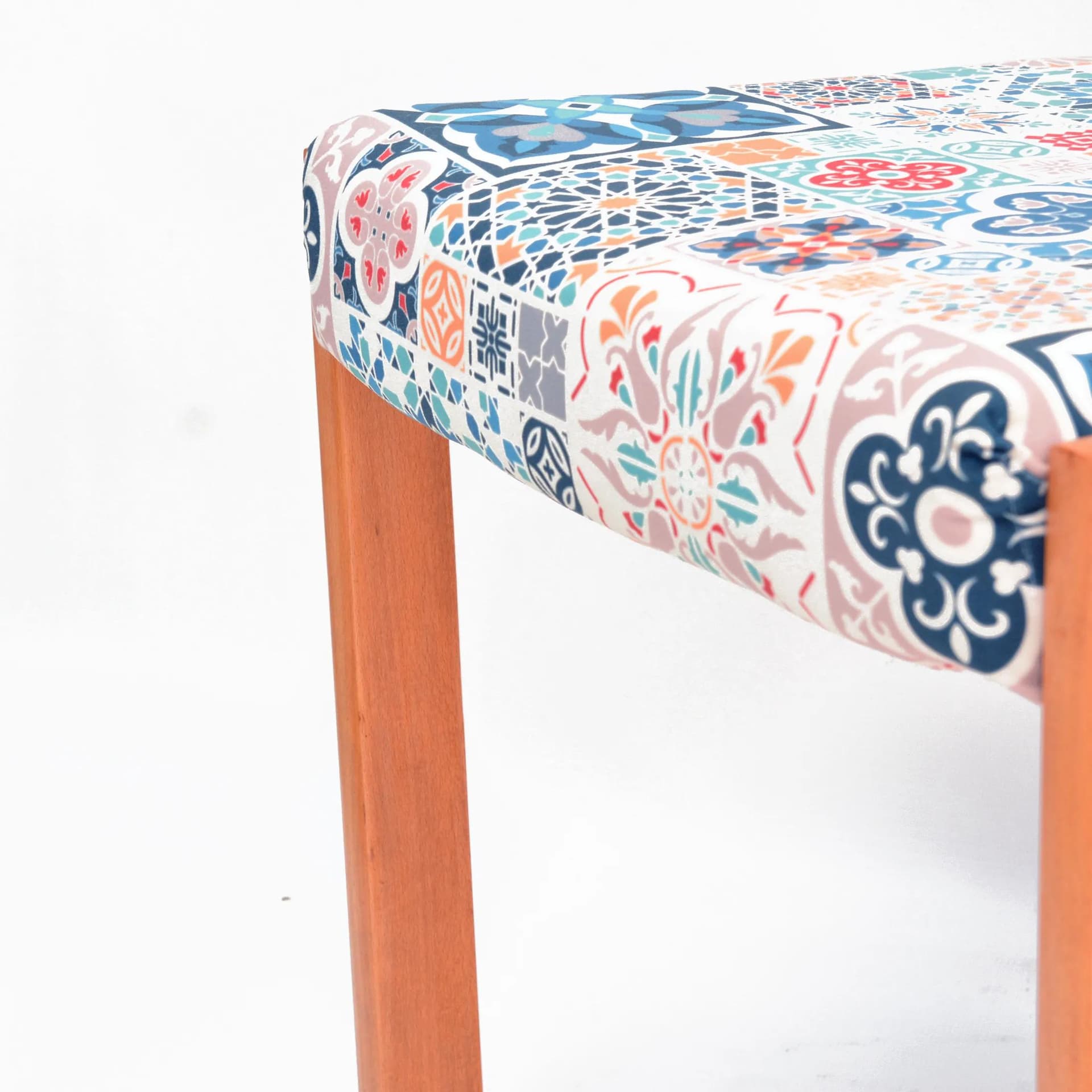 Upholstered chair, multicolor fabric, honey beech, WK Möbel, Germany, 1980s. - 129693