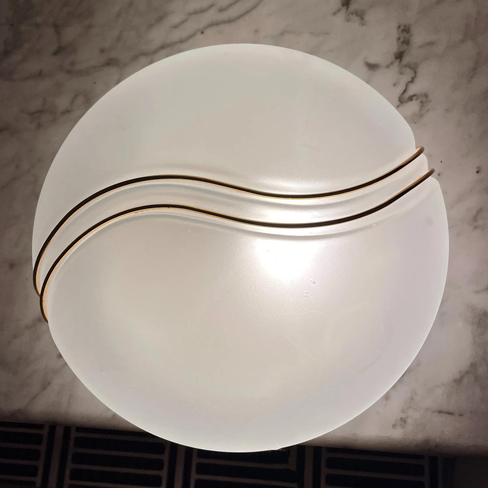 Ceiling Light Hollywood Regency, white glass, Italy, 1980s. - 129667