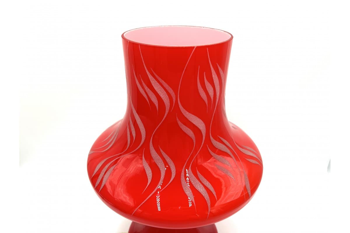 Czerwona szklana lampa stołowa, proj. S. Tabera dla OPP Jihlava, Czechosłowacja, lata 70. - 78291