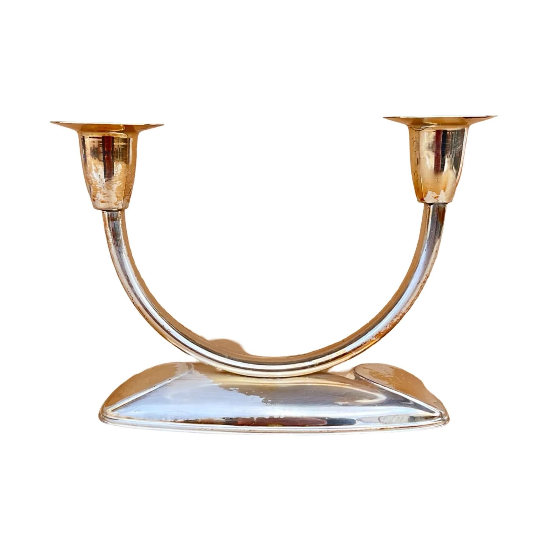 Świecznik dwuramienny, srebro, metal, Niemcy, lata 60. - 129580