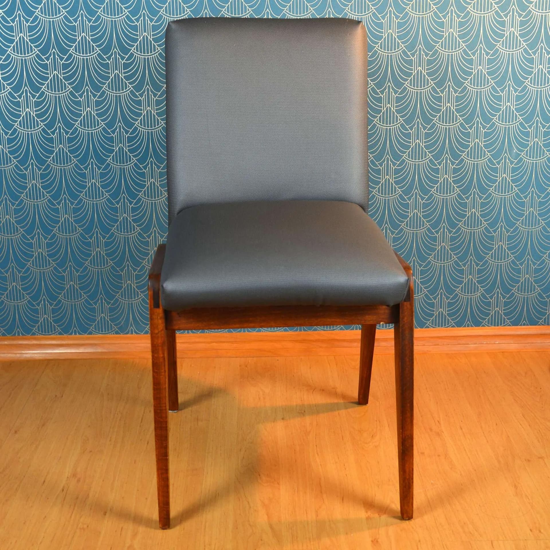 Chair AGA, grey upholstery, mahogany-stained beech, by J. Chierowski, Poland, 1970s. - 129577
