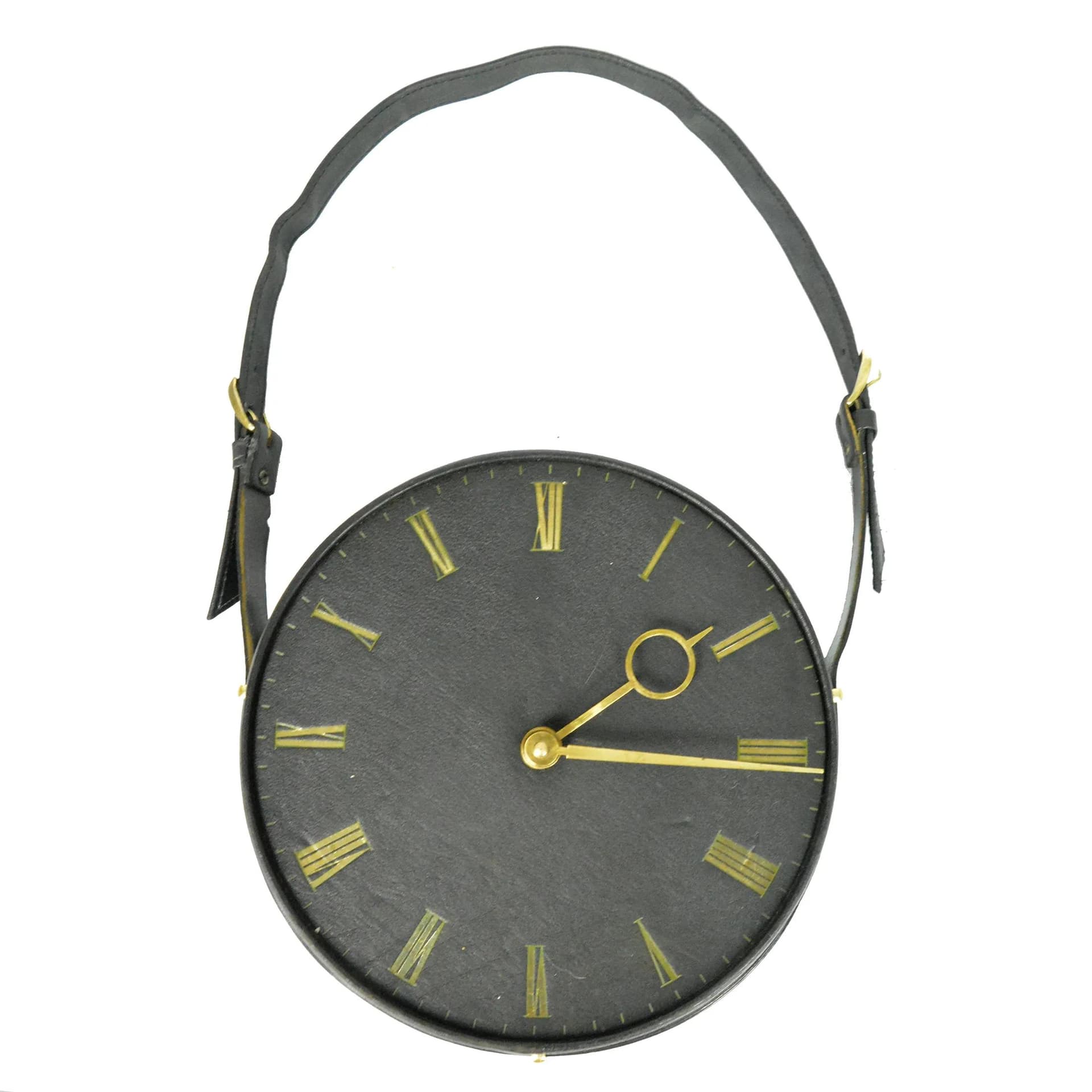 Zegar ścienny Silvos, skóra czarna, Niemcy, lata 70. - 129545