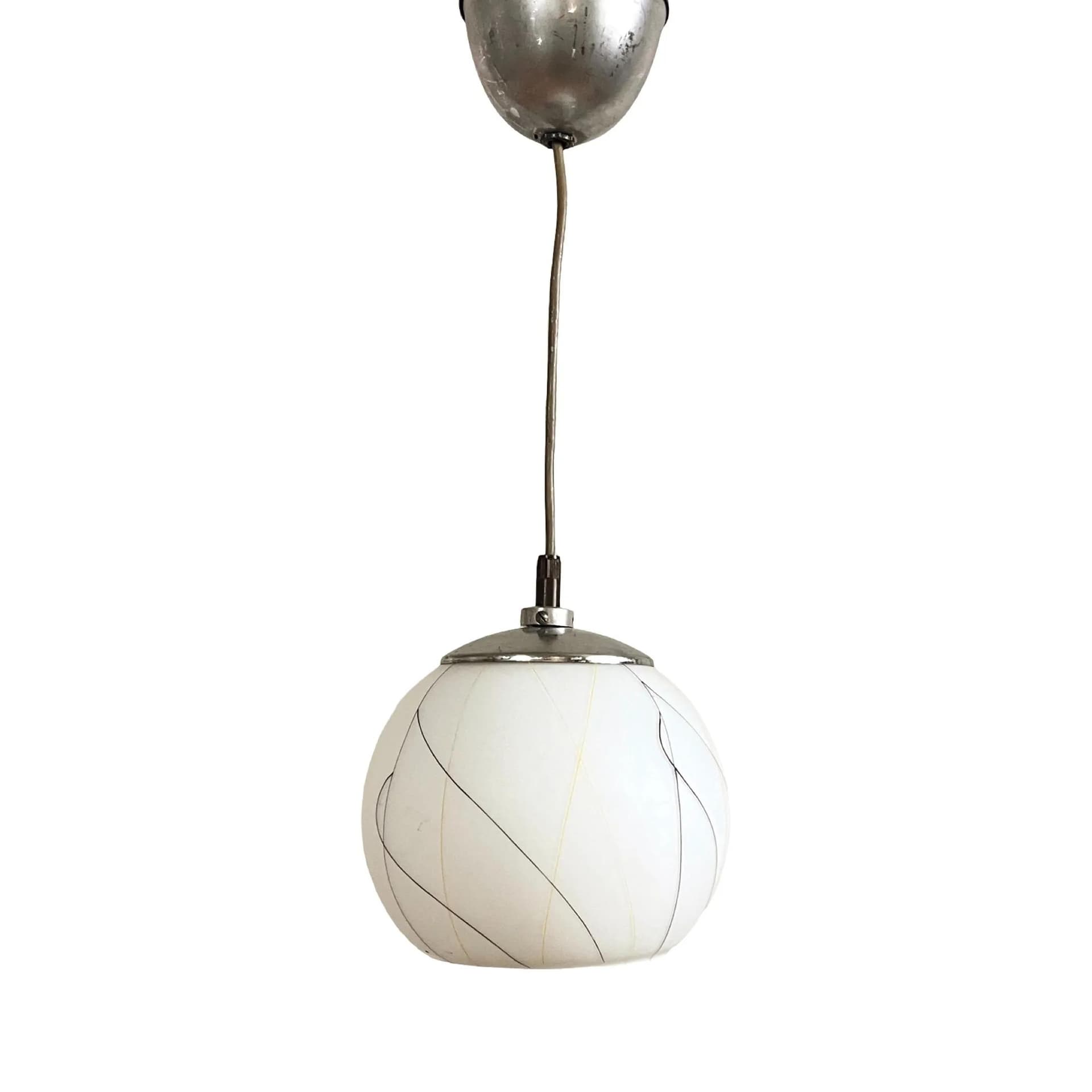 Lampa wisząca New Look, szkło białe, chrom, Czechosłowacja, lata 60. - 129451