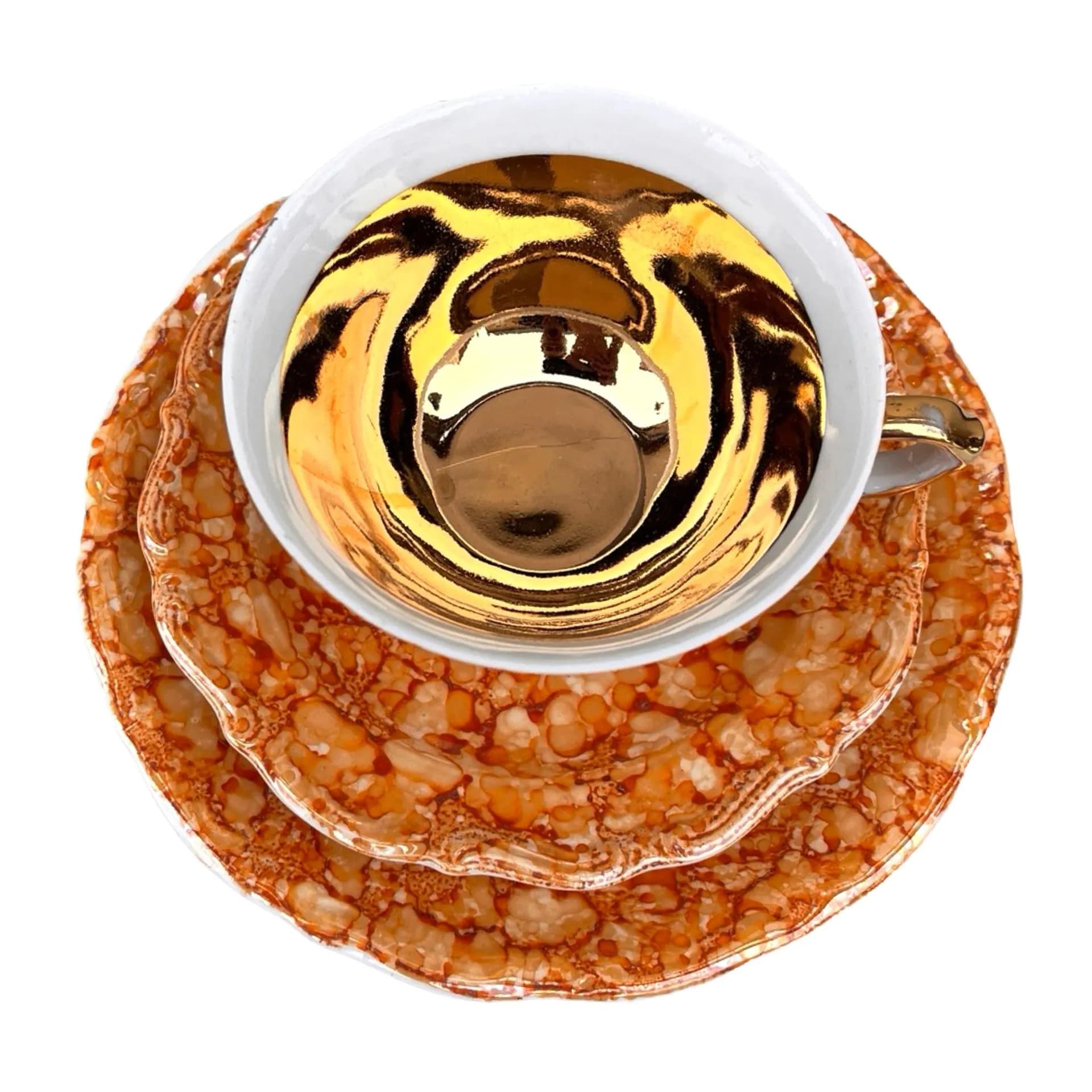 Breakfast Set Marbled Orange, Porcelain, Wałbrzych, Poland, 1970s - 129416