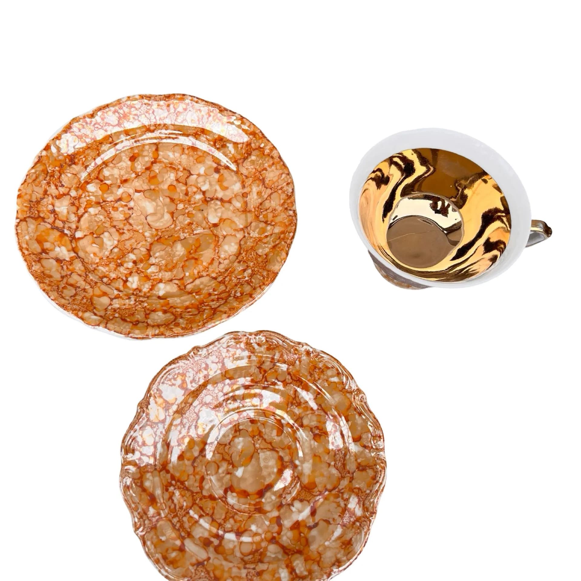 Breakfast Set Marbled Orange, Porcelain, Wałbrzych, Poland, 1970s - 129415