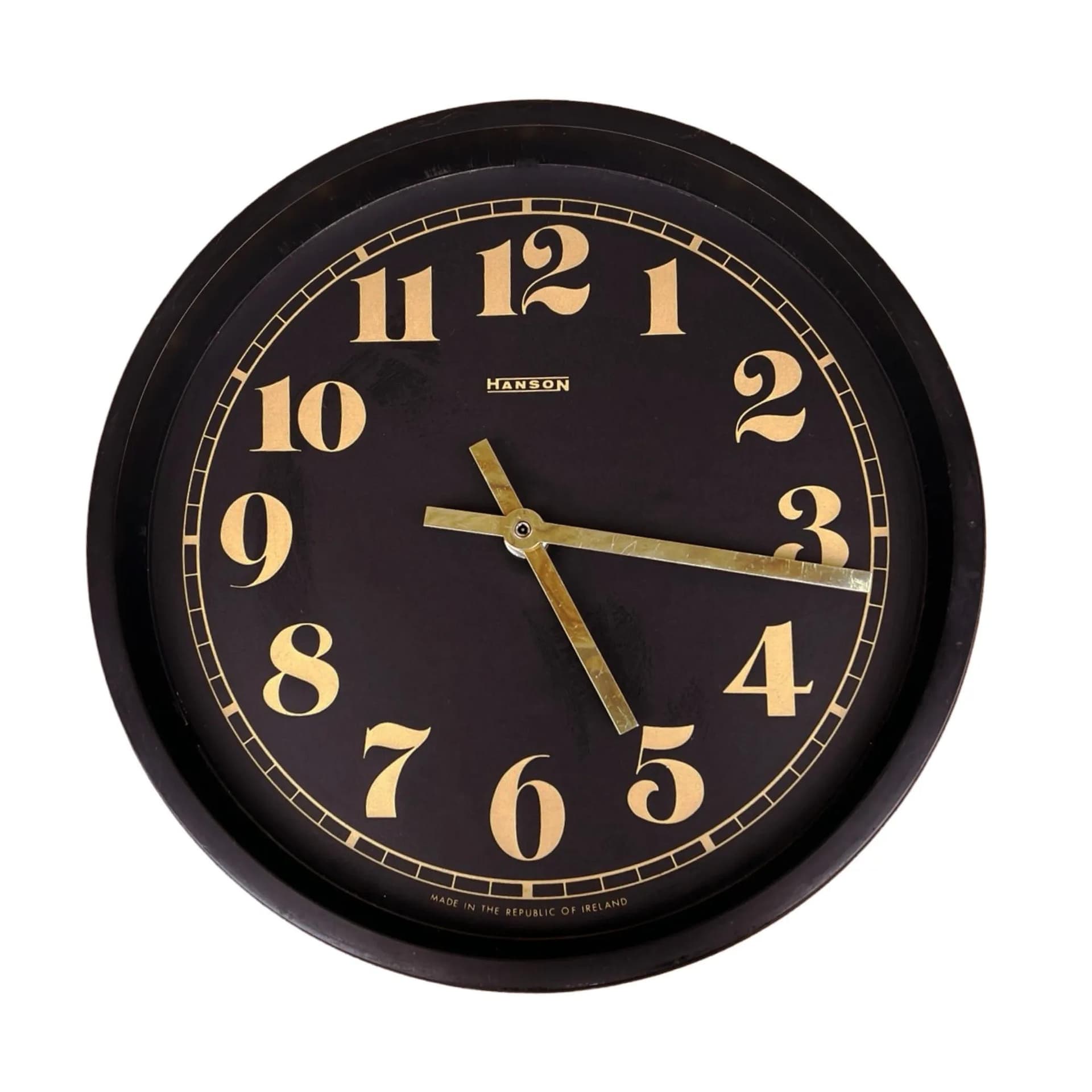 Zegar ścienny, czarny, plastik, HANSON, Irlandia, lata 90. - 129327