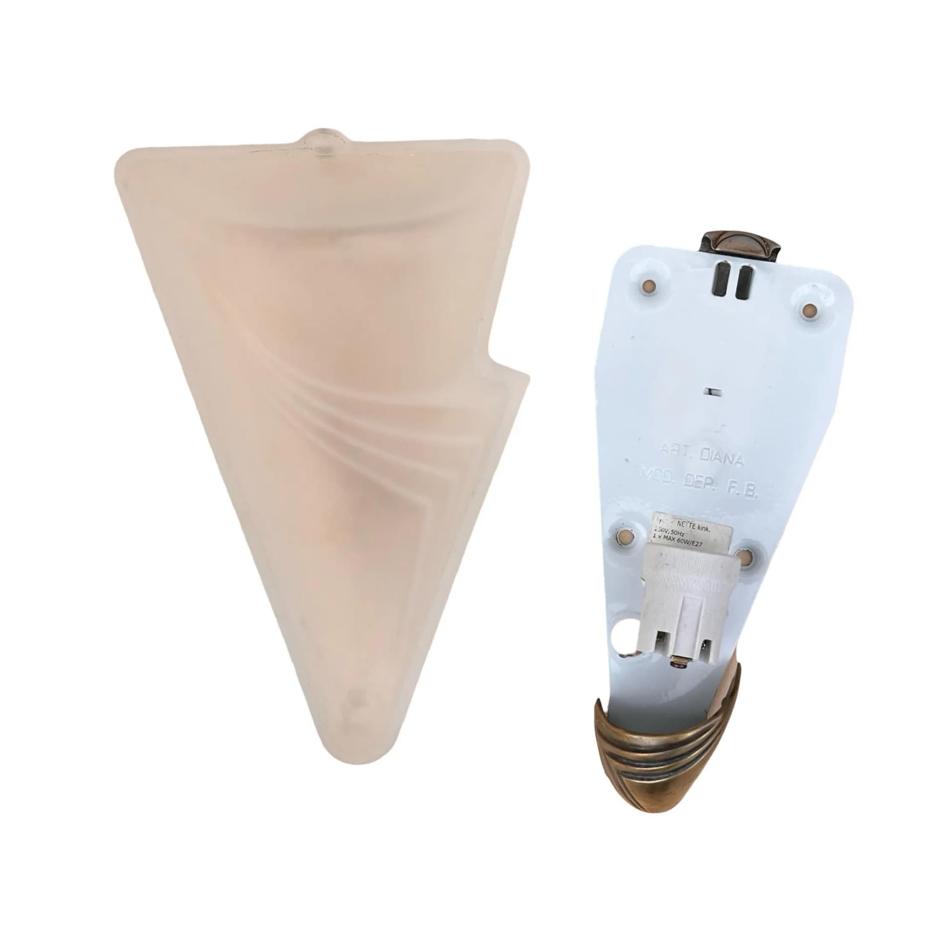 Kinkiet Diana, Art déco, szkło ivory white, metal złoty, Polska, lata 80. - 129298