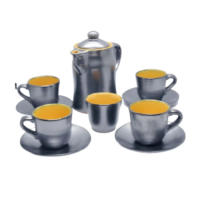 Coffee set, black yellow, stoneware, by S. Gramann, Germany, 1960s. - DIMENSION