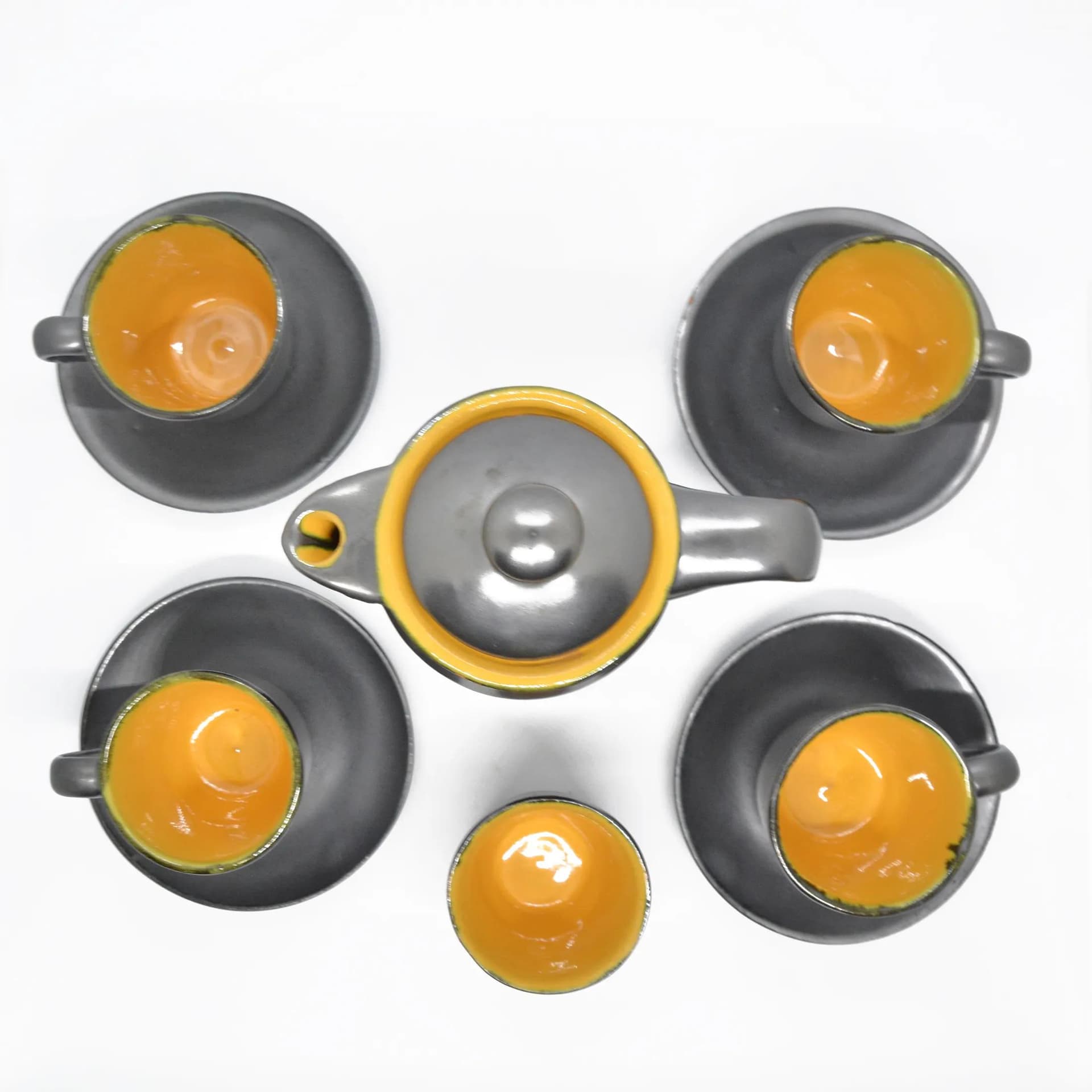Coffee set, black yellow, stoneware, by S. Gramann, Germany, 1960s. - 129291