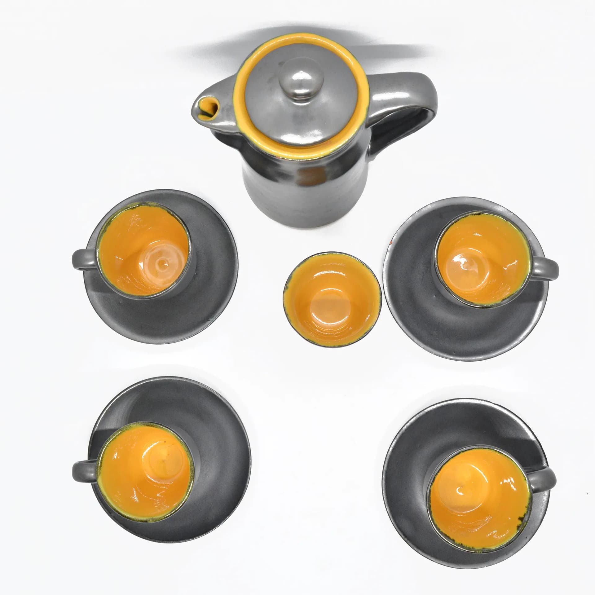 Coffee set, black yellow, stoneware, by S. Gramann, Germany, 1960s. - 129292