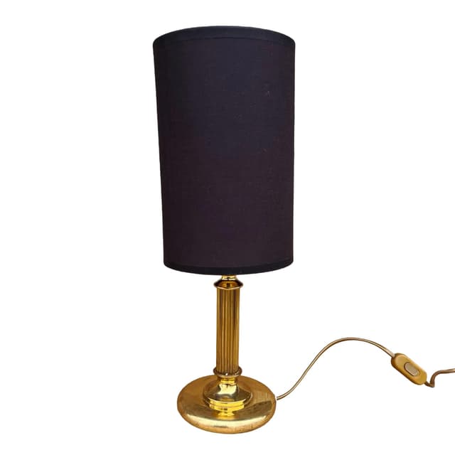 Lampka stołowa, czarny abażur, mosiądz złoty, Niemcy, lata 70. - WYMIARY