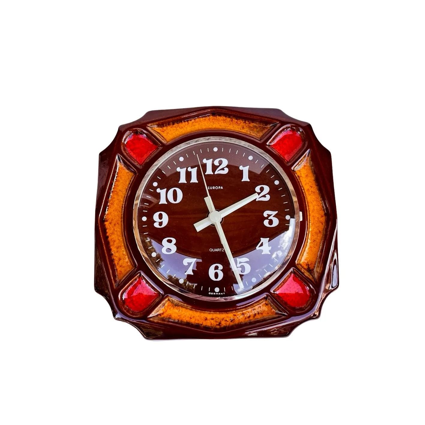 Zegar ścienny Europa, brązowy, ceramika, Niemcy, lata 70. - 129230