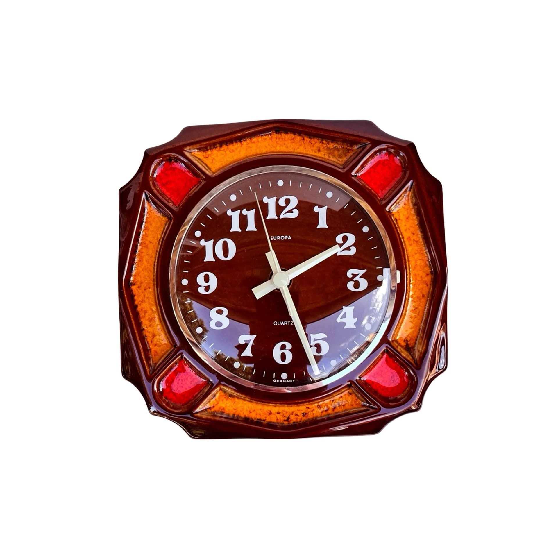 Zegar ścienny Europa, brązowy, ceramika, Niemcy, lata 70. - 129231