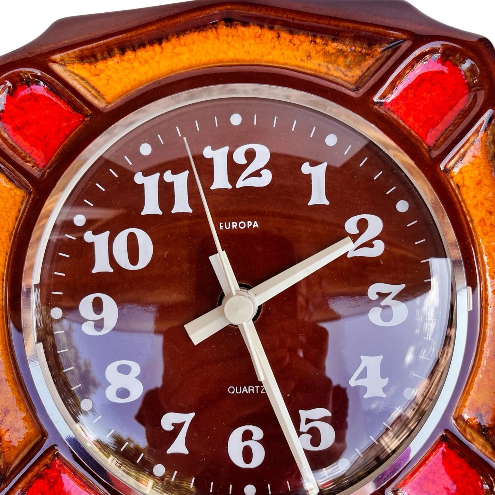 Zegar ścienny Europa, brązowy, ceramika, Niemcy, lata 70. - 129232