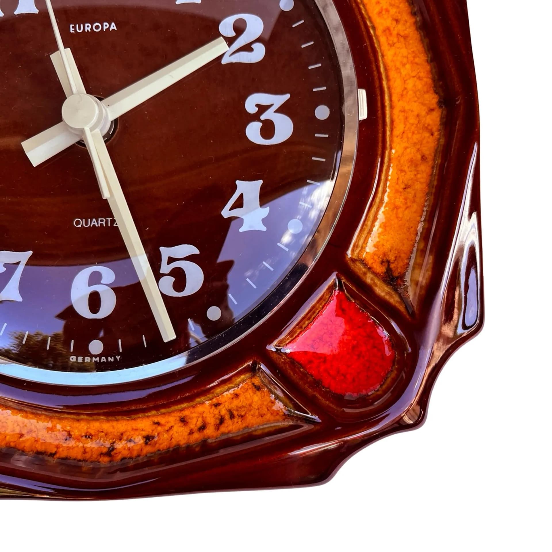 Zegar ścienny Europa, brązowy, ceramika, Niemcy, lata 70. - 129234