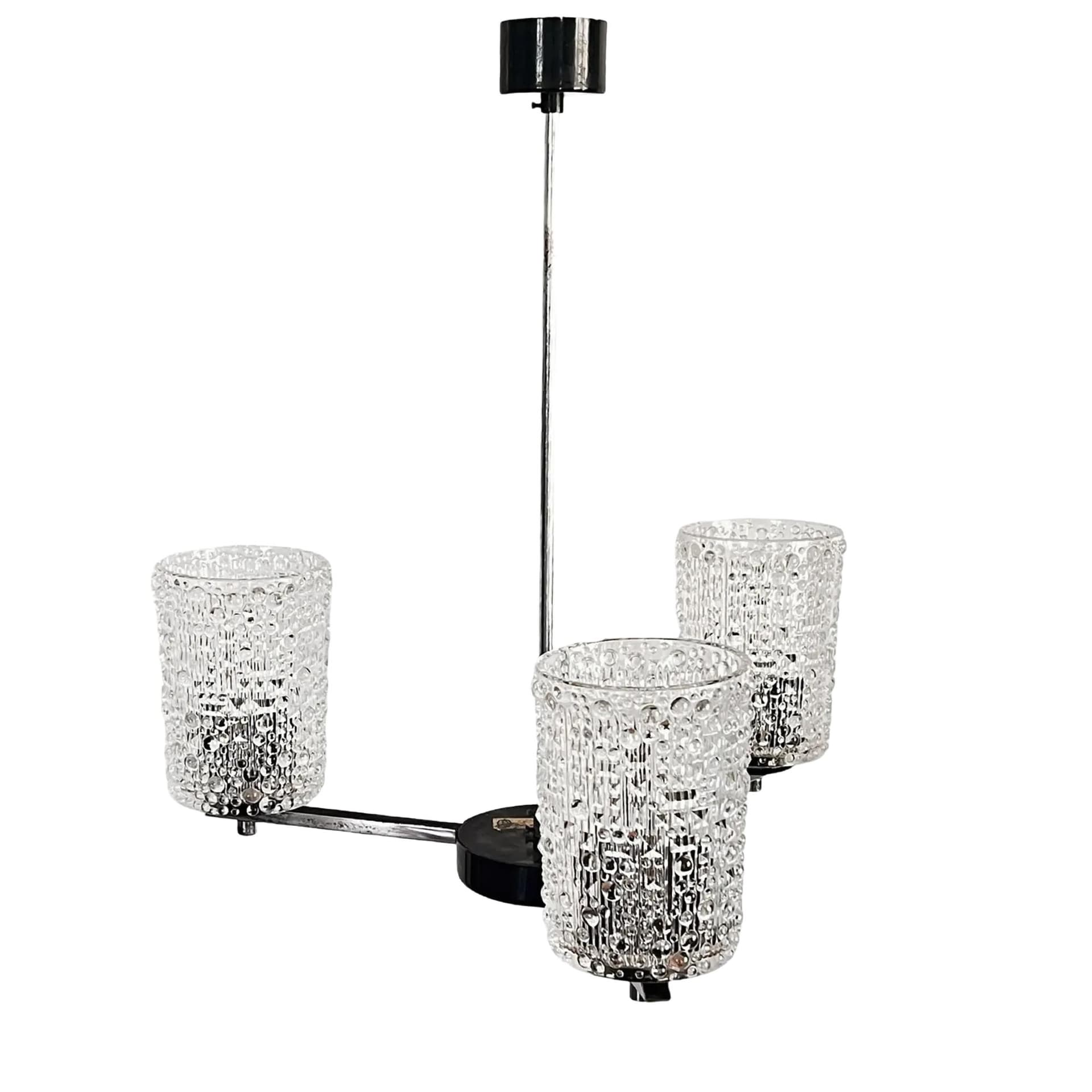 Żyrandol, Lidokov typ V167-1268, stal chromowana, szkło kryształowe transparentne, proj. F. Perceny, Czechosłowacja, lata 70.