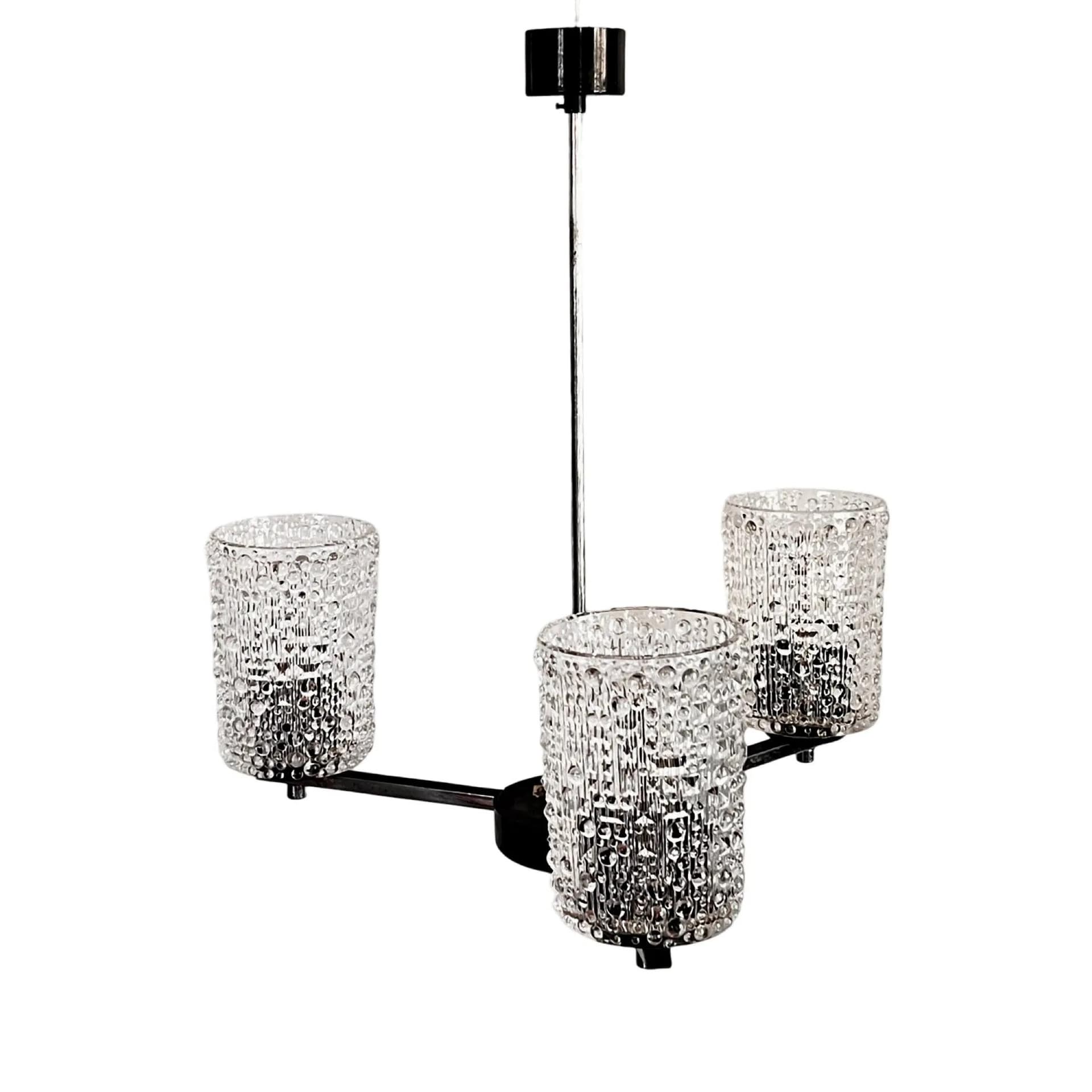 Żyrandol, Lidokov typ V167-1268, stal chromowana, szkło kryształowe transparentne, proj. F. Perceny, Czechosłowacja, lata 70. - 129222