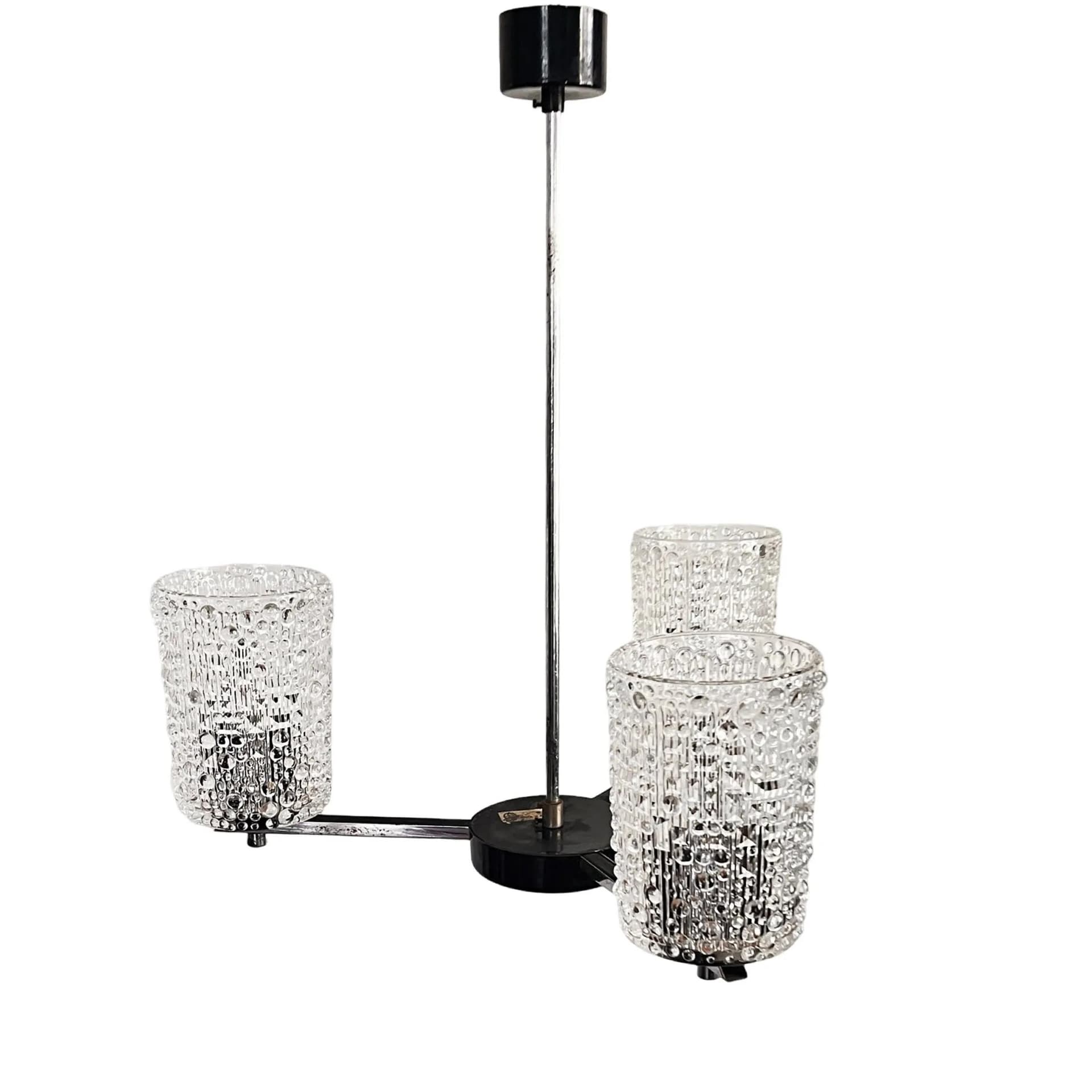 Żyrandol, Lidokov typ V167-1268, stal chromowana, szkło kryształowe transparentne, proj. F. Perceny, Czechosłowacja, lata 70. - 129226