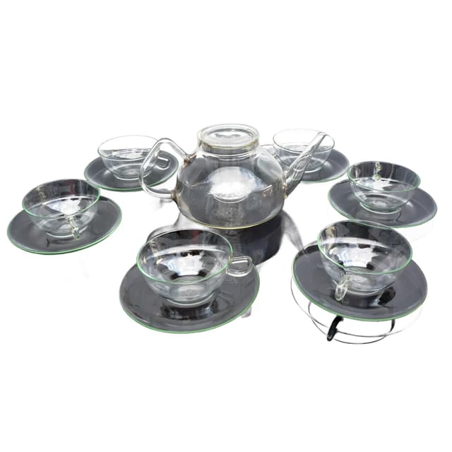 Serwis kawowy, transparent, szkło, proj. W. Wagenfeld, Niemcy, lata 70. - WYMIARY