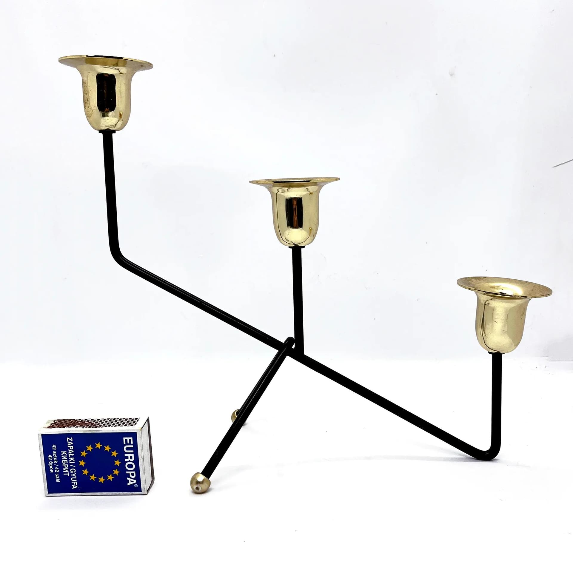 Świecznik stołowy, czarny aluminium, Belgia, lata 70. - 129060