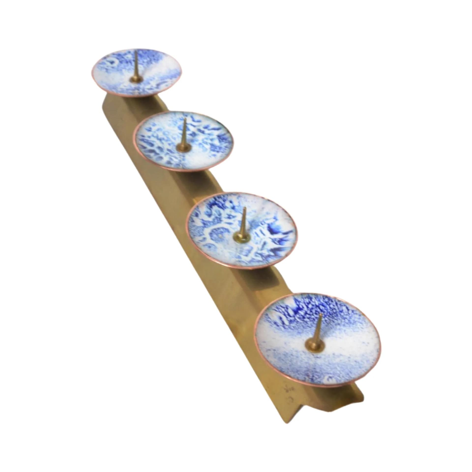 Świecznik, emalia multikolor, mosiądz, Expertic DDR, Niemcy, lata 50. - 129039