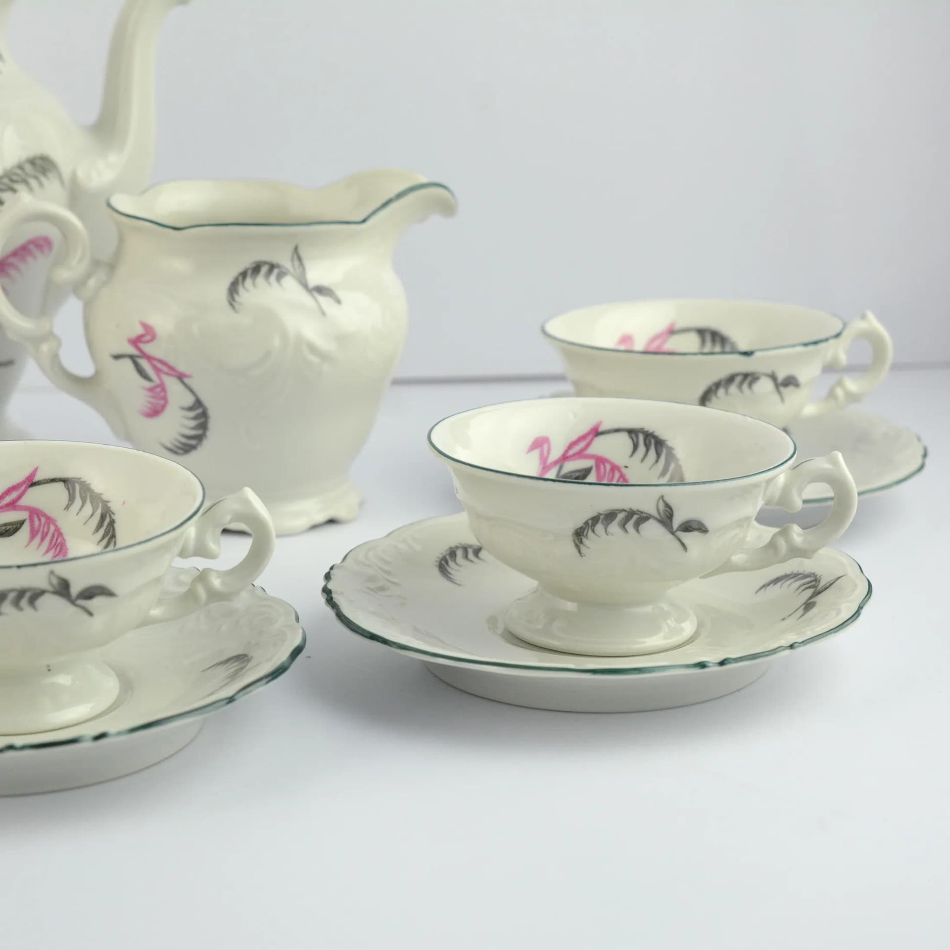 Serwis kawowy Fryderyka, biały, porcelana, Polska, lata 70. - 128977