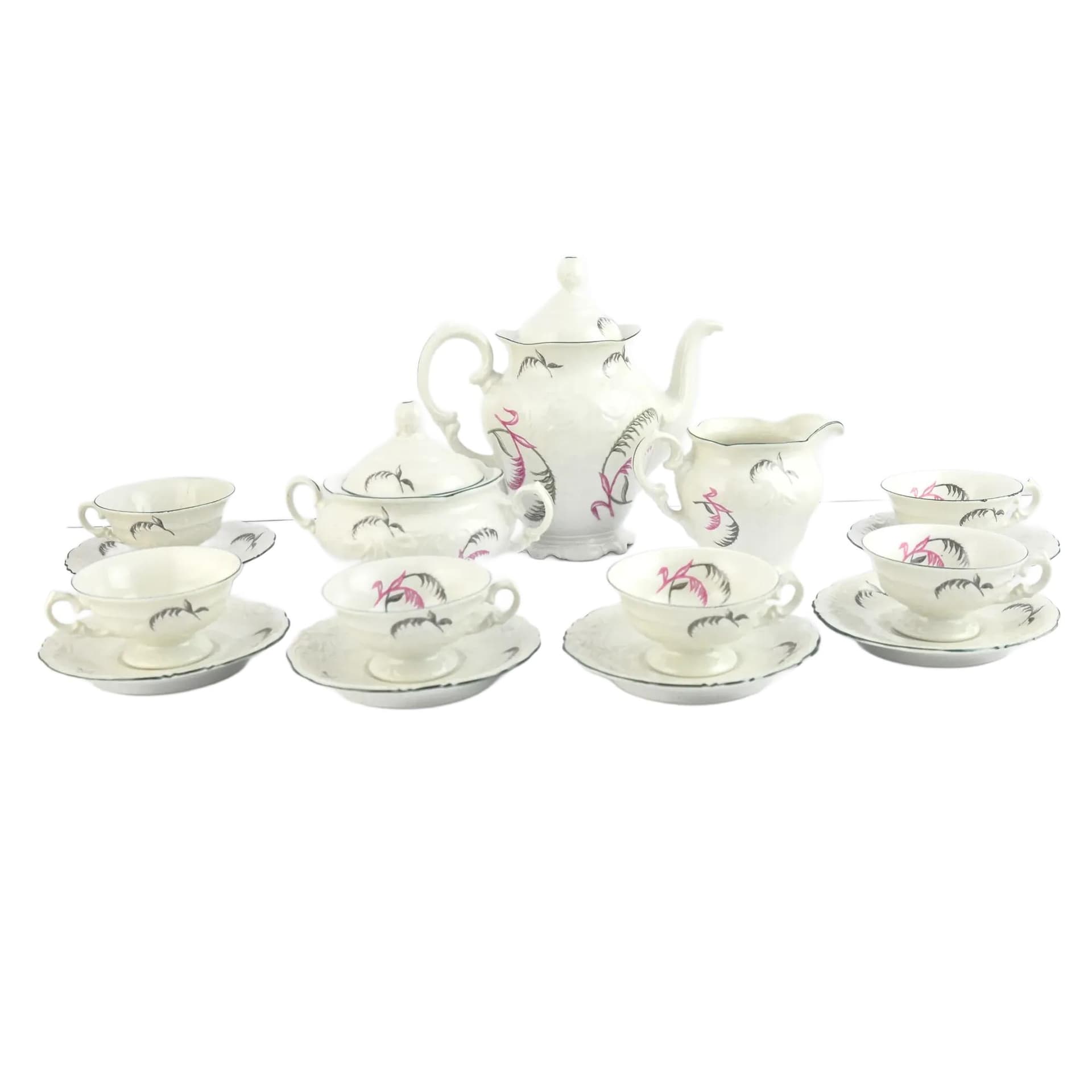 Serwis kawowy Fryderyka, biały, porcelana, Polska, lata 70.