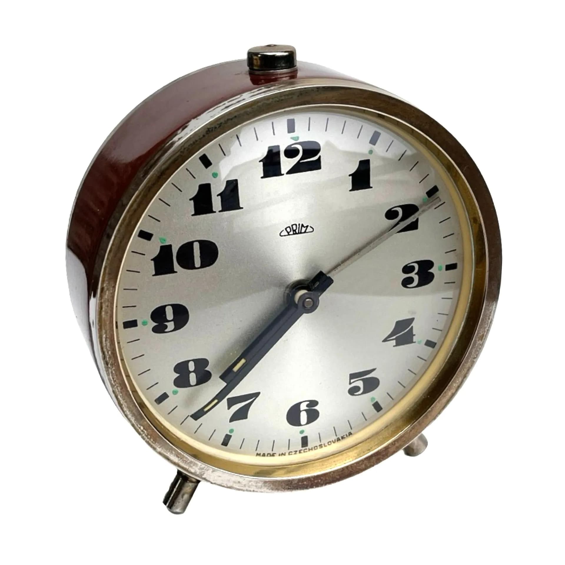 Budzik PRIM, czerwony, metal, Czechosłowacja, lata 70. - 128939