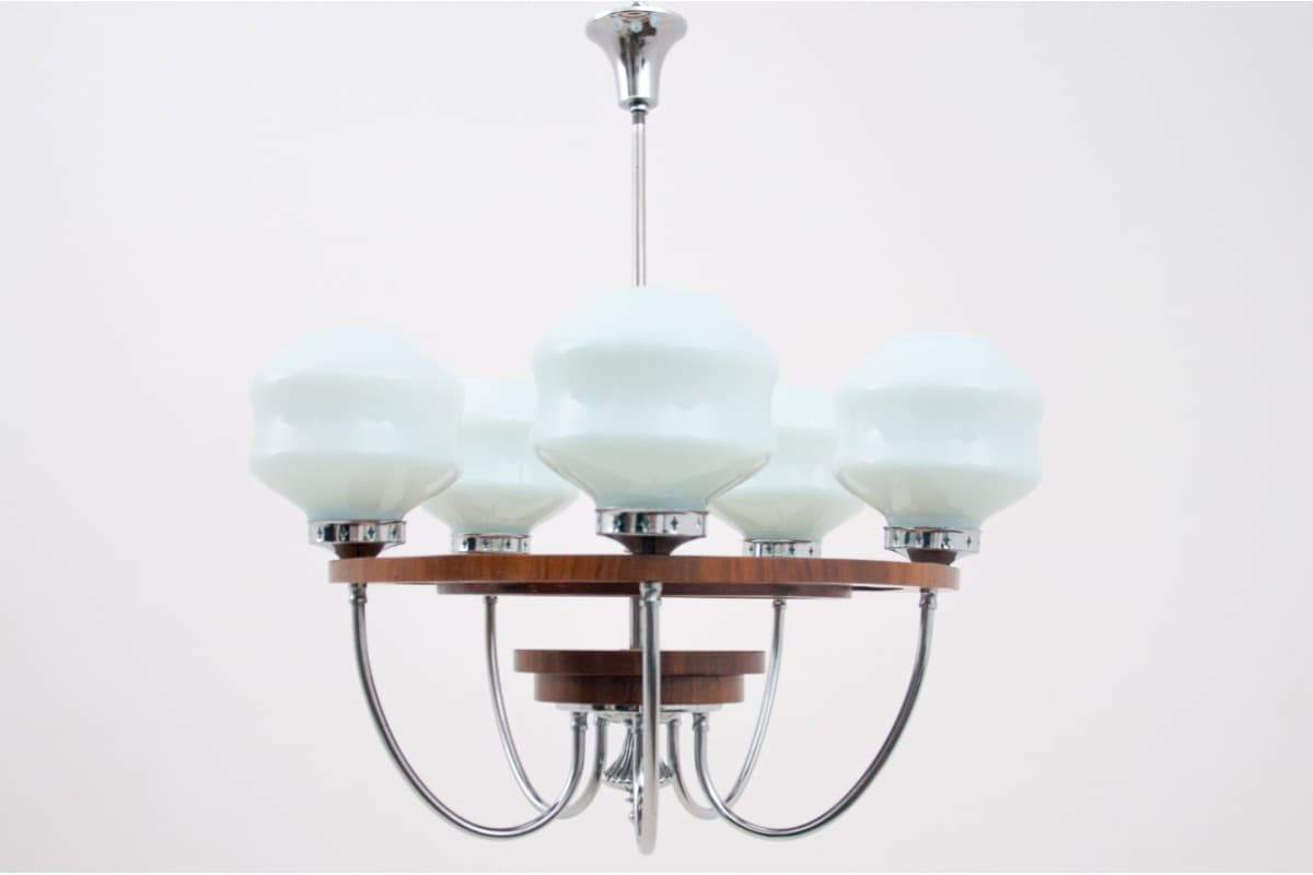 Walnut Art Deco Chandelier, Poland, 1950s - 192010