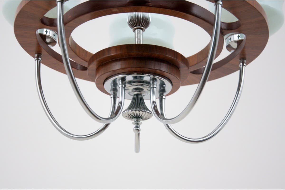 Walnut Art Deco Chandelier, Poland, 1950s - 192015