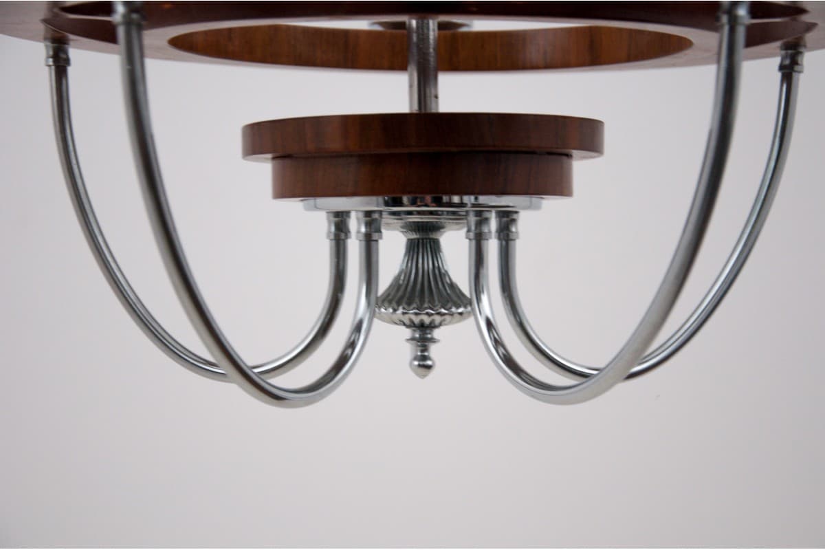 Walnut Art Deco Chandelier, Poland, 1950s - 192016
