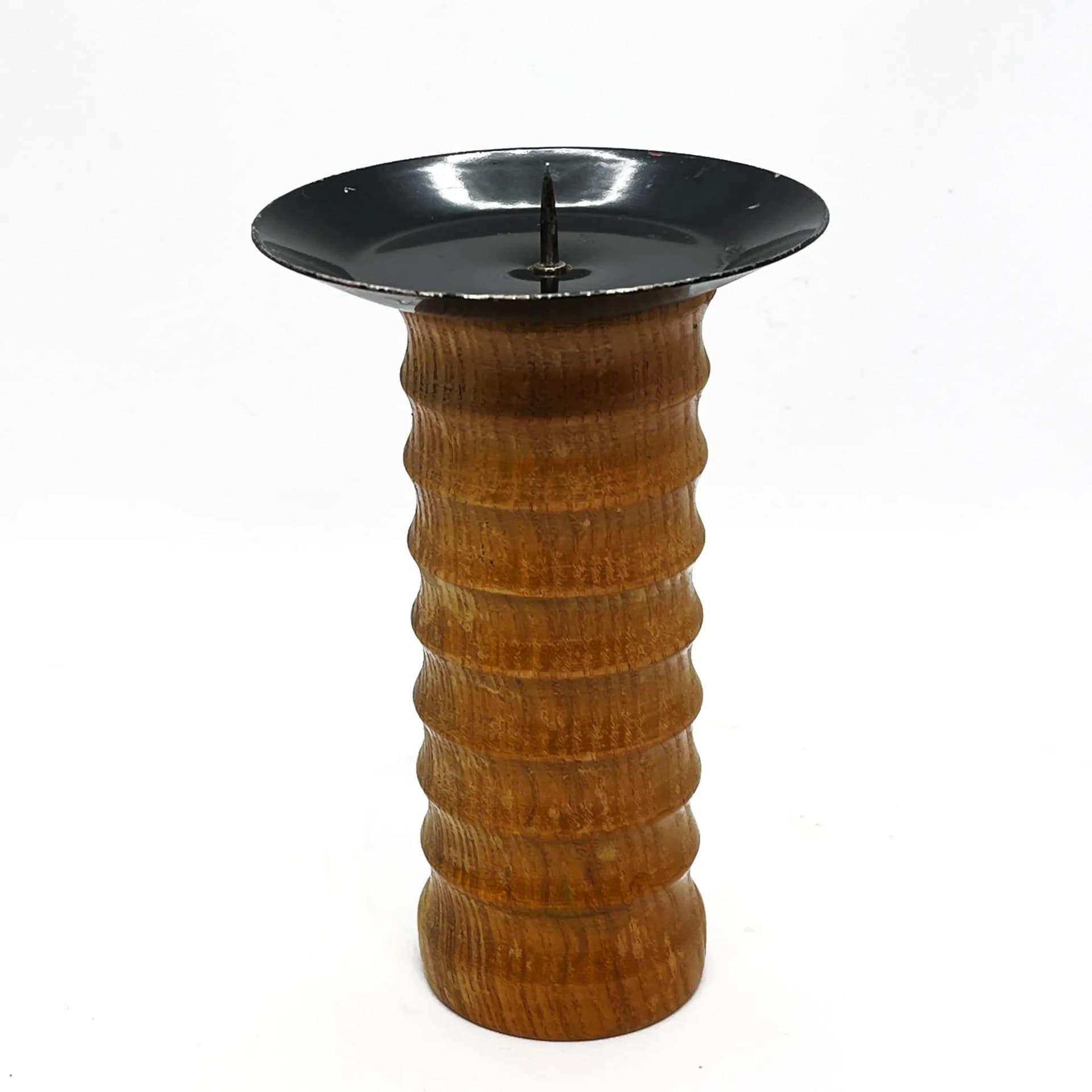 Świecznik modernistyczny, drewno brązowe, metal czarny, Niemcy, lata 60. - 128895