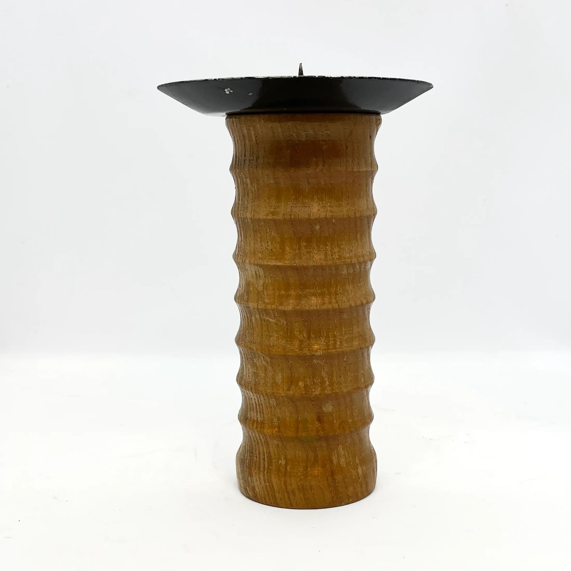 Świecznik modernistyczny, drewno brązowe, metal czarny, Niemcy, lata 60. - 128897