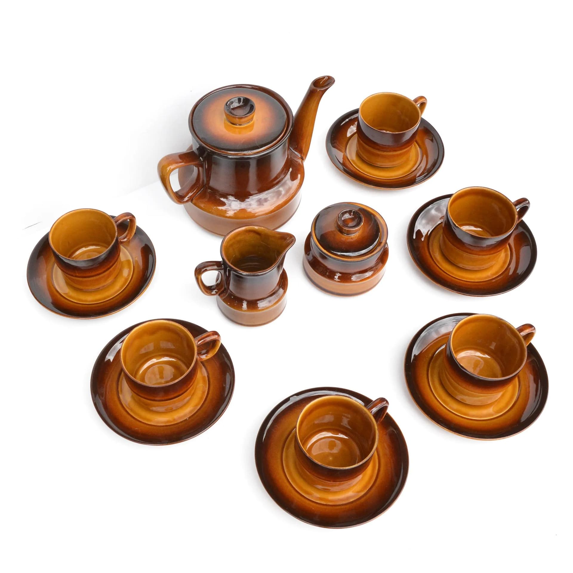 Serwis kawowy ANIA, brązowy, porcelit, proj. K. Kowalski, Zakłady Porcelitu Stołowego Tułowice, Polska, lata 60. - 128812