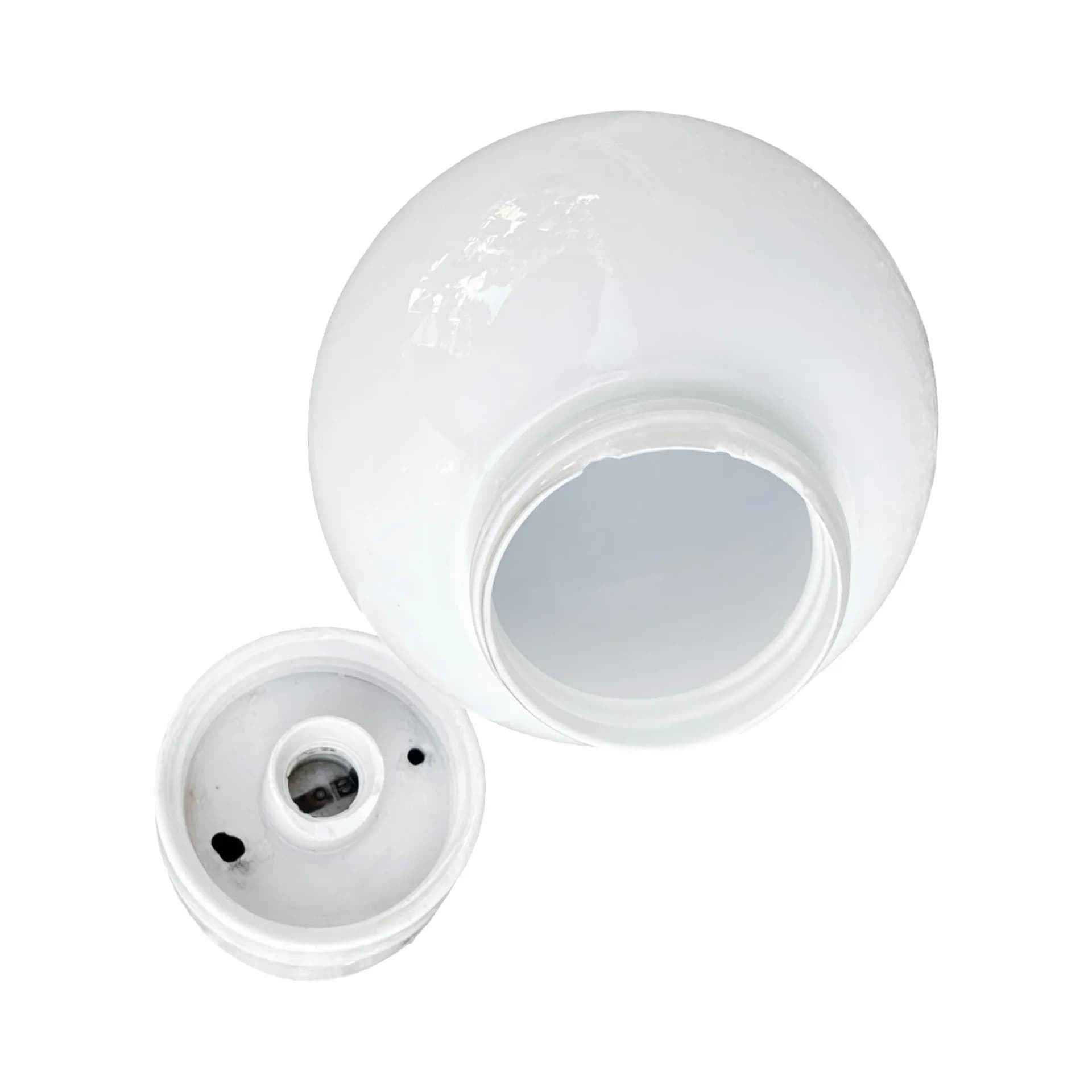 Kinkiet industrialny, biały, szkło porcelana, Polska, lata 60. - 128782