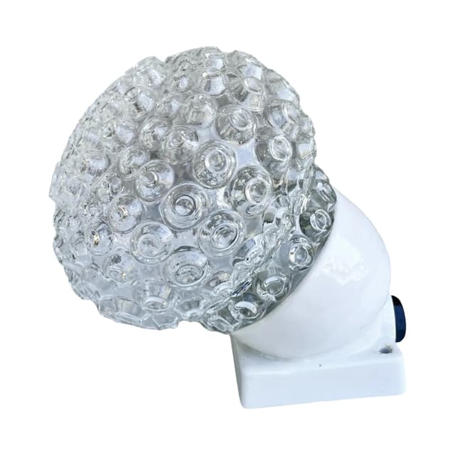 Kinkiet industrialny, transparentny, szkło, ceramika biała, Elektrosvit Nové Zámky, Czechosłowacja, lata 60. - WYMIARY