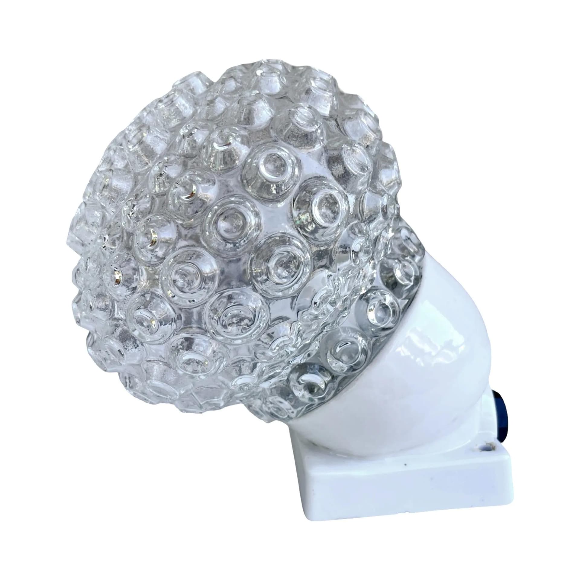 Kinkiet industrialny, transparentny, szkło, ceramika biała, Elektrosvit Nové Zámky, Czechosłowacja, lata 60. - 128511