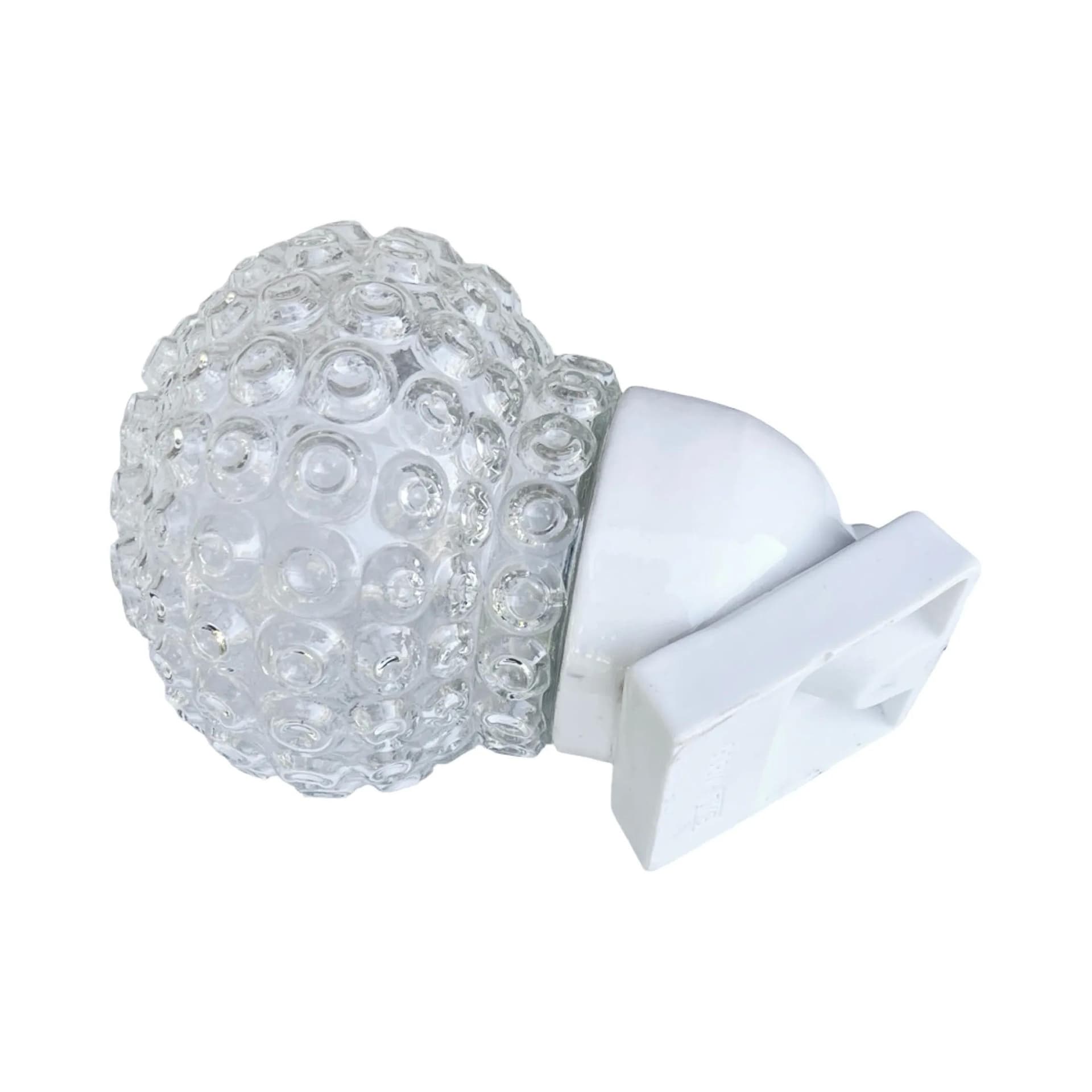 Kinkiet industrialny, transparentny, szkło, ceramika biała, Elektrosvit Nové Zámky, Czechosłowacja, lata 60. - 128517