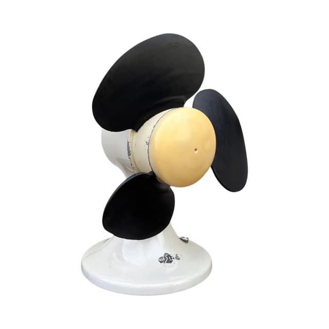 Table Fan 32.92, ivory white ceramic, black rubber, VEB EITCO, Germany, 1950s. - DIMENSION